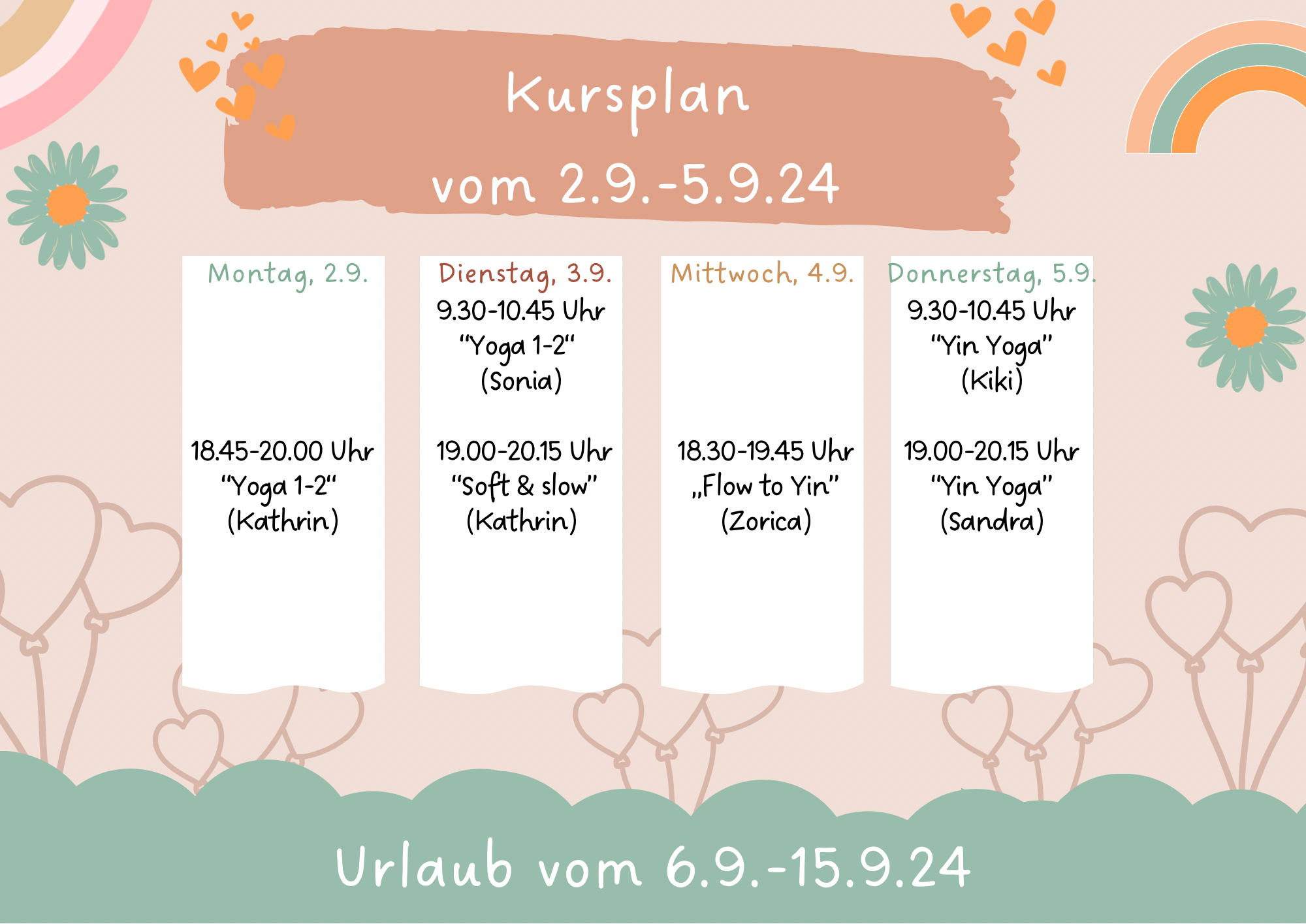 Kursplan vom 2.9.-6.9.24